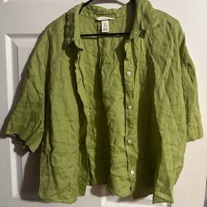 H&M Lime Green Linen Button-Up Shirt